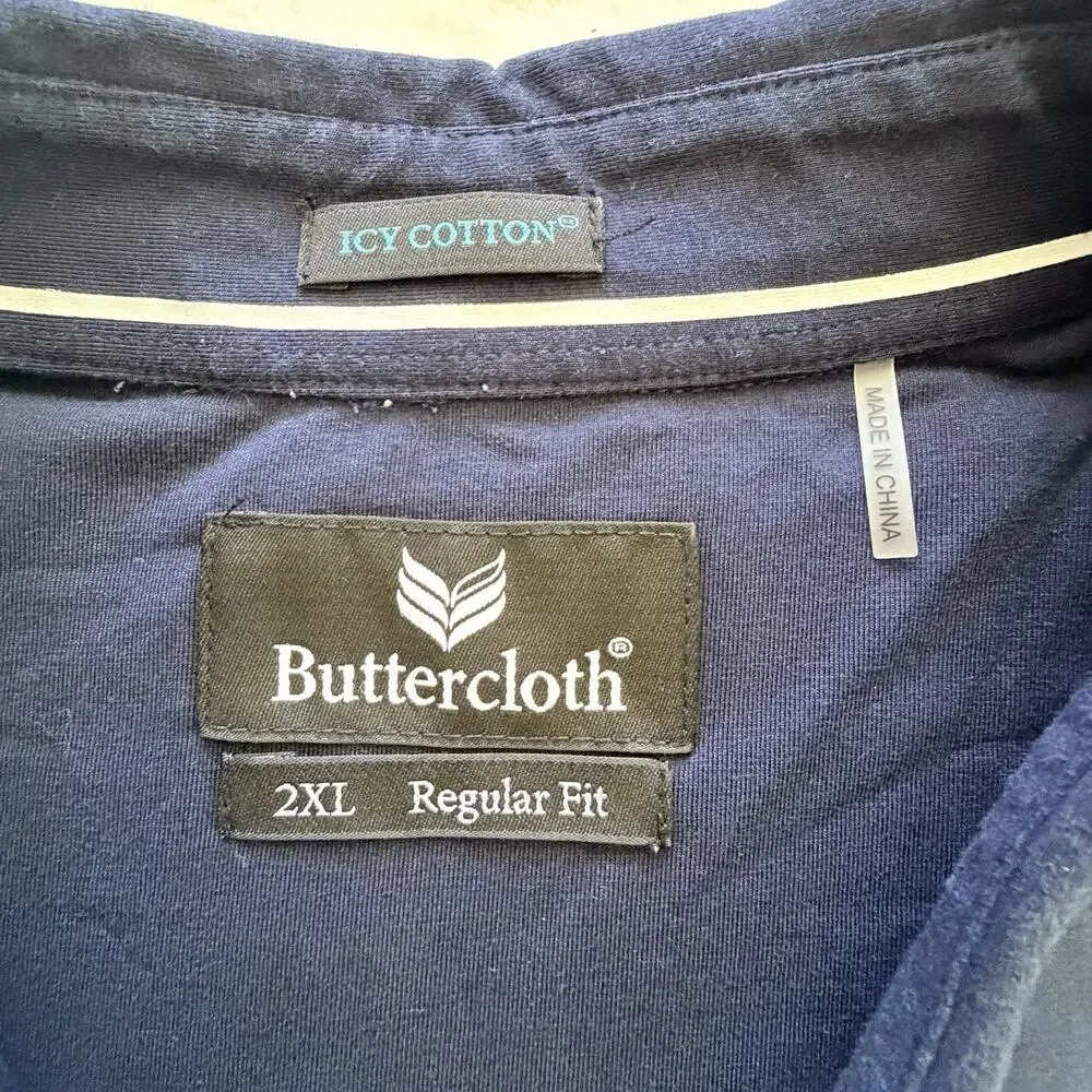 Buttercloth Mens Short Sleeves Icy Cotton Mens Navy Polo Shirt 2XL $138 Cooling
